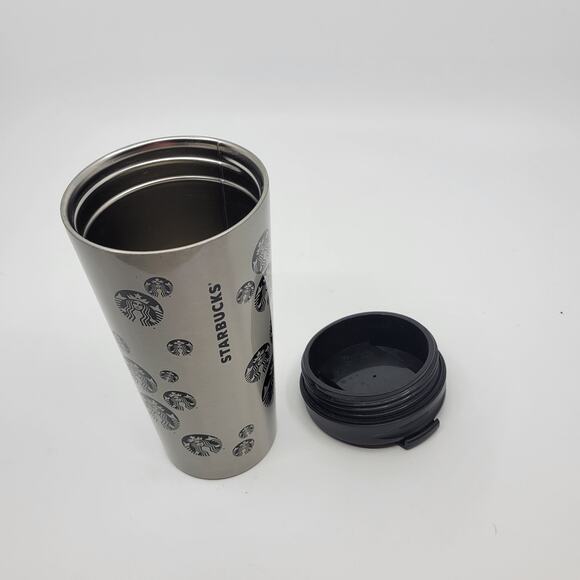 2014 Starbucks Mermaid Logo Circles Silver Stainless Steel Tumbler Travel Mug - Picture 7 of 11